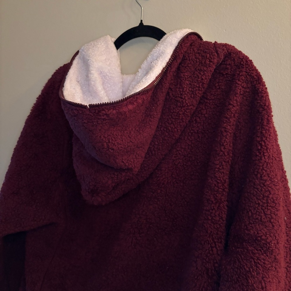 Caissip Womenβs Sherpa Full-Zip Jacket β Burgundy & White Size XXL - Picture 12 of 13